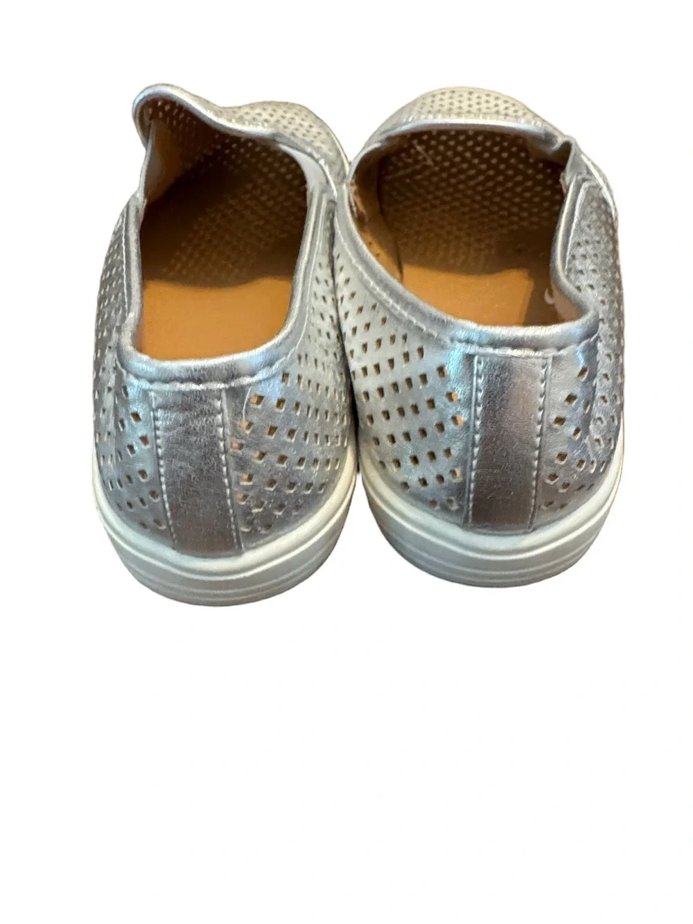 J. Crew Metallic Silver Perforated Slip-On Sneakers Size 8